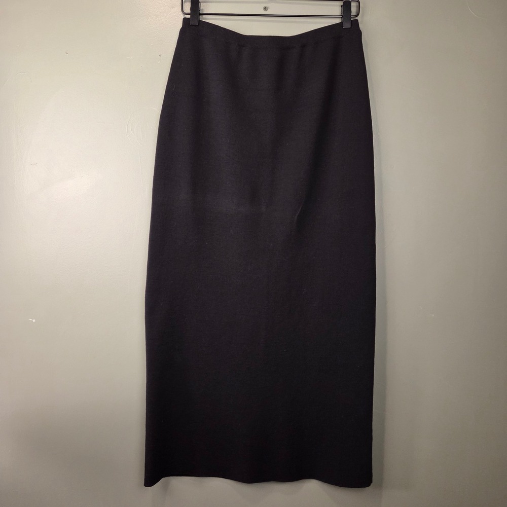 Eileen Fisher Women's 100% Wool Pull On Midi Skirt Black Size M Knit Chic